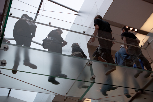 The overhead bridge inside Apple store