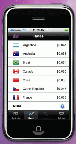 Jajah calling card iPhone app