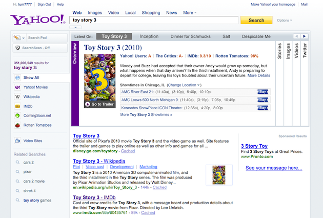 Yahoo Search Movies Screenshot