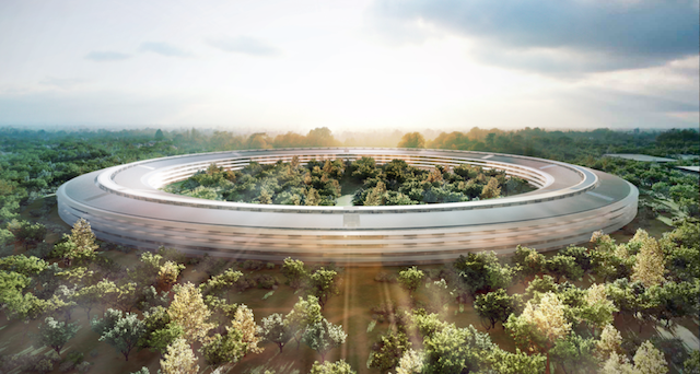 Rendering of Apple's proposed flying saucer-like Cupertino campus