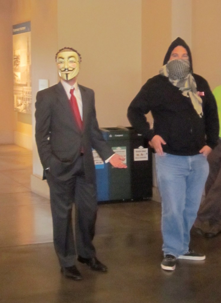 Masked protesters