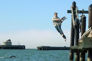 Dylan Tweney jumping into the bay