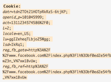 screenshot of Facebook HTTP headers as reported by Nik Cubrilovic