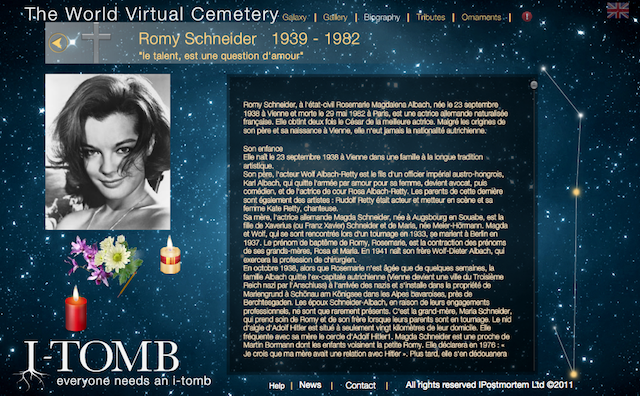 Screenshot of an i-Tomb biography page
