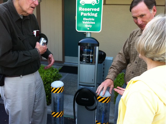 Scenes from dedication of electric-car charging station at Creekside Inn, Palo Alto, CA