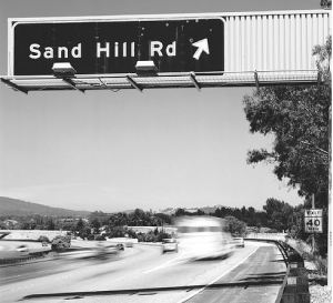 Photo of Sand Hill Road highway exit sign by Mark Coggins