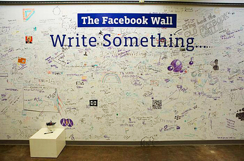 The graffiti-covered wall at Facebook HQ