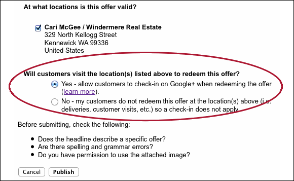 google checkin offers
