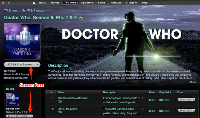 iTunes, season pass