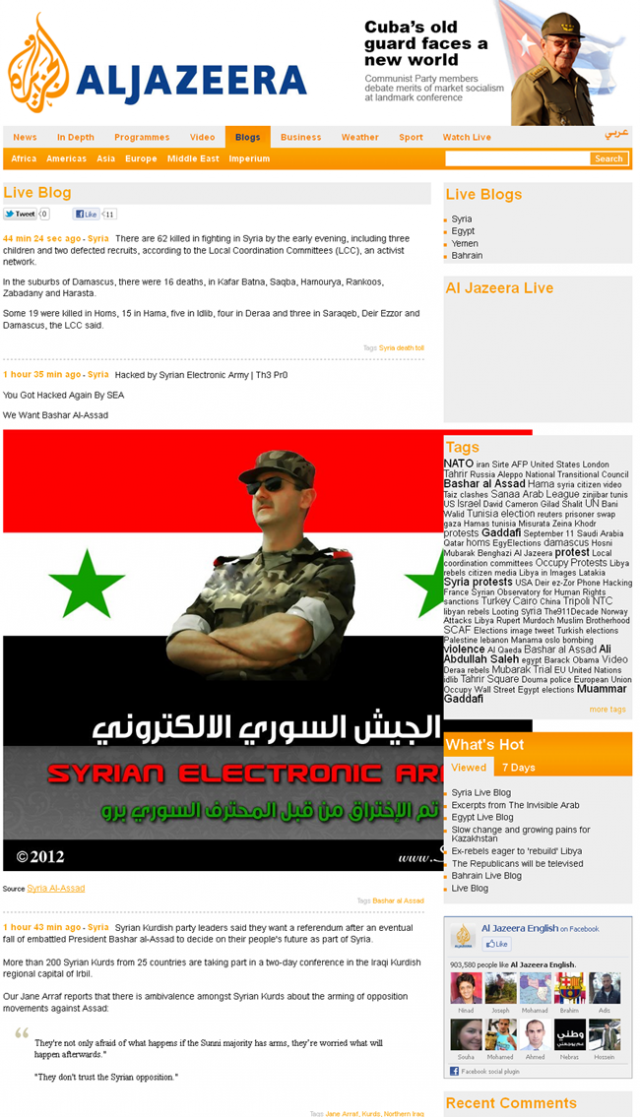 Syrian Electronia Army hack of Al Jazeera