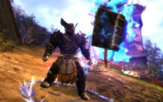 Norn guardian casts the Tome of Wrath skill in Guild Wars 2.