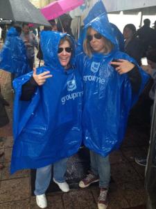Kara Swisher and Brooke Hammerling in GroupMe ponchos at SXSW