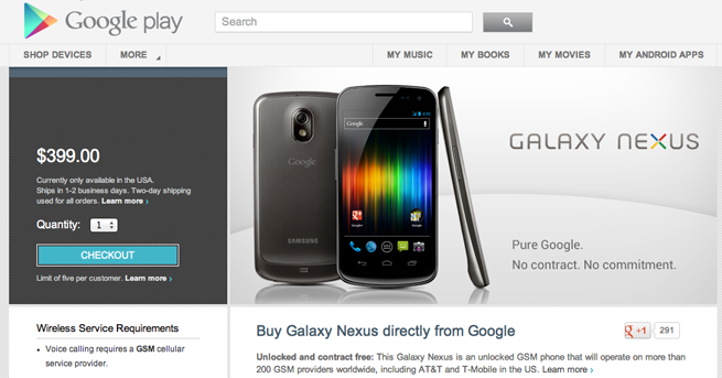 google selling galaxy nexus unlocked