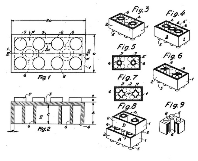Patent drawing for Lego bricks from 1958. Now, however, the patent system needs to be reformed