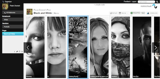 The banner view of NotesCloud lets you see many images at a glance.