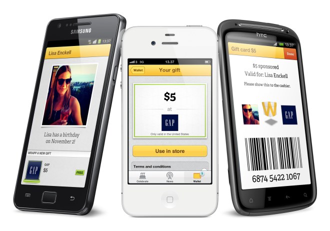 Wrapp social gift card app gap screenshots