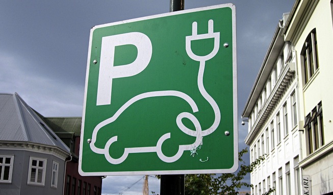 Sign indicating electric car charging station