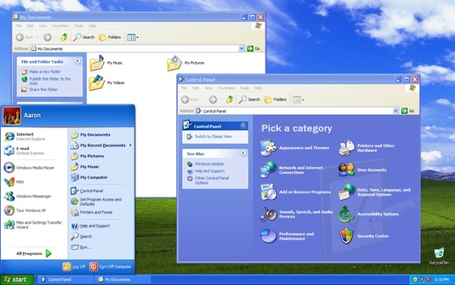 Windows XP screenshot -- Microsoft claims XP costs 5X as much to support than Windows 7