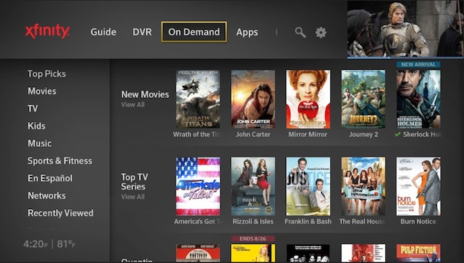 Comcast X1 User Interface