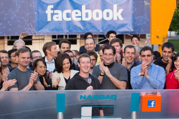 Zuckerberg rings the opening bell on the first day of Facebook trading on the NASDAQ