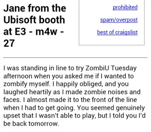 Craigslist Ad LA E3 2012