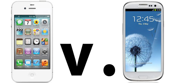 Apple v. Samsung trial exemplified by an iPhone vs. a Samsung phone