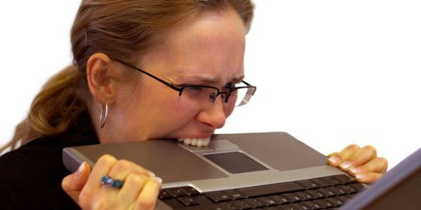 Girl eating laptop