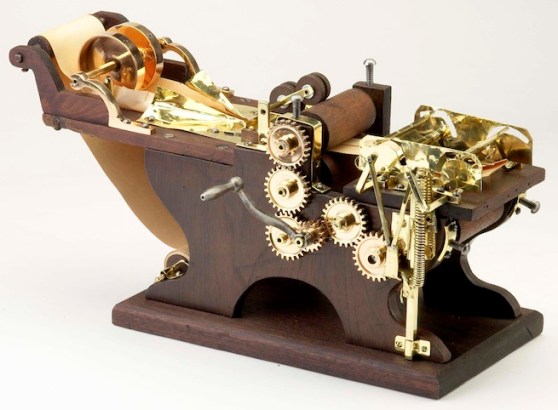 Model of a machine for making paper bags, patented in 1879