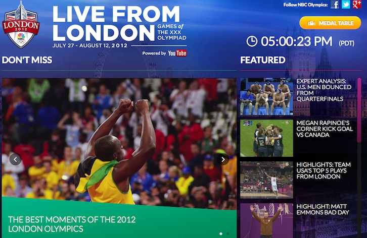 Screenshot of NBC's Olympics homepage