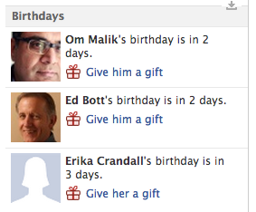 Facebook's Gift suggestions