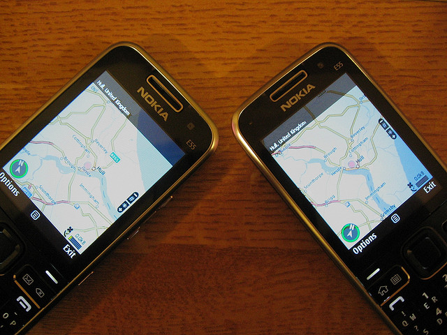 Image of two Nokia phones with maps