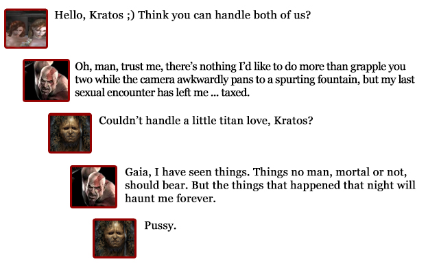 Kratos comments -- two girls, one titan