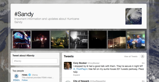 Twitter's homepage for hashtag #Sandy