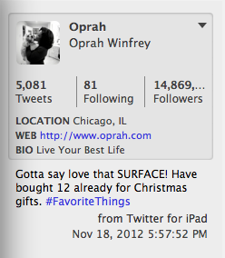 Oprah sends her tweets from the iPad