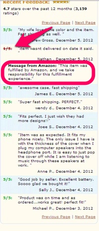 Amazon review page, showing negative feedback about shipping canceled by Amazon