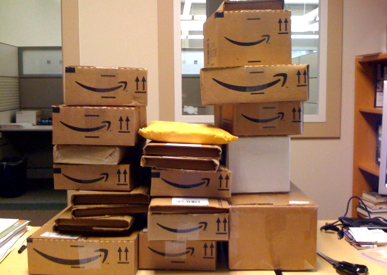 Amazon fulfillment services use the company's familiar, smiley boxes
