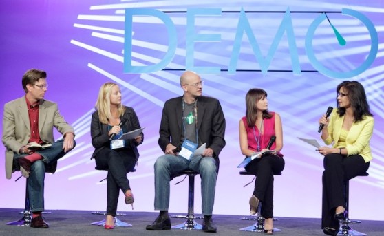 several women and two men onstage at DEMO Fall 2012