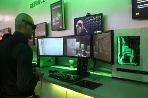 3D glasses-based gaming lived on at the Nvidia booth, where the company demoed its 3DVision glasses. But few others showed off 3D at the show.