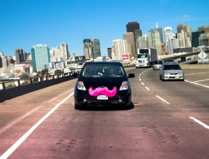 Lyft cars are easy to spot 