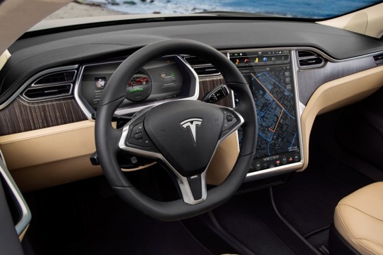 Tesla Model S steering wheel and console