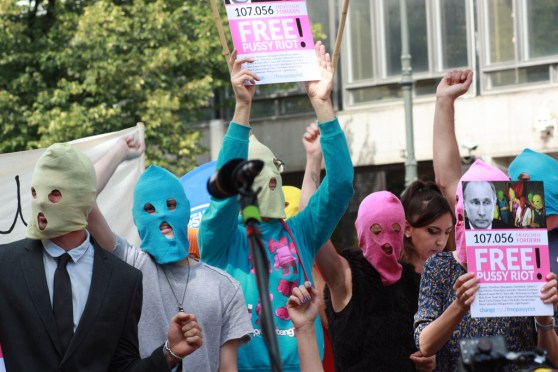 Protestors in Berlin support the band Pussy Riot
