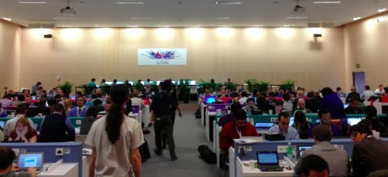 The Mobile World Congress pressroom is packed