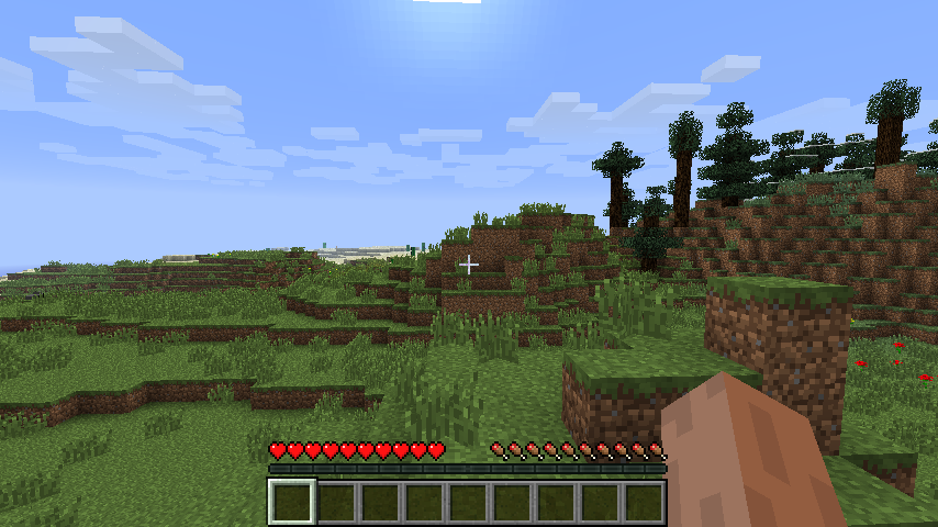 Exploring a hillside in Minecraft