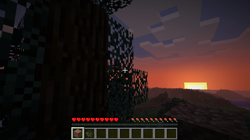 Sitting in a tree at dusk in Minecraft