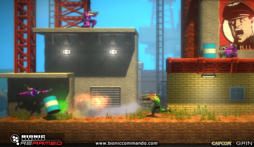 Nathan Spencer does a barrel roll in Bionic Commando: Rearmed.