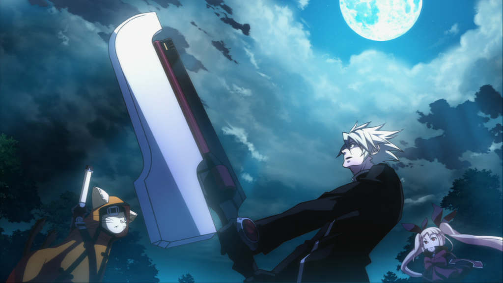 Ragna holds up his sword in Blazblue: Continuum Shift