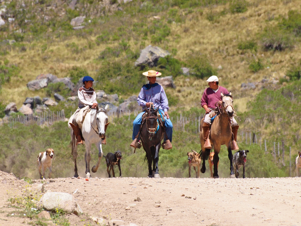 Gauchos in a Patagonian road close to the border between Chile and Argentina.