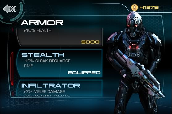 Infiltrator Upgrade Screen