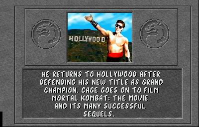 Johnny Cage wins Mortal Kombat and produces the Mortal Kombat films