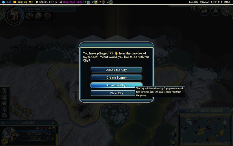 Civilization 5 screenshot - Mycenae captured